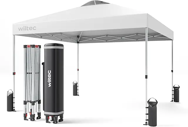 Tente Paddock Wiltec Pop-up 3x3m Blanche avec Roues - Abri Jardin et Camping