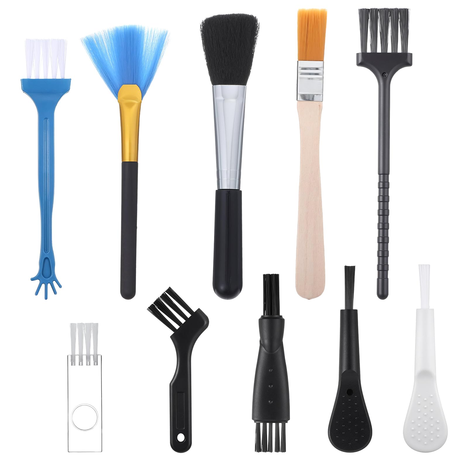 Bewudy Juego de 10 cepillos antiestáticos, juego de cepillos de limpieza, juego de limpieza de nylon para computadora, cepillo portátil para teclado, cepillo de limpieza para computadora para teclado