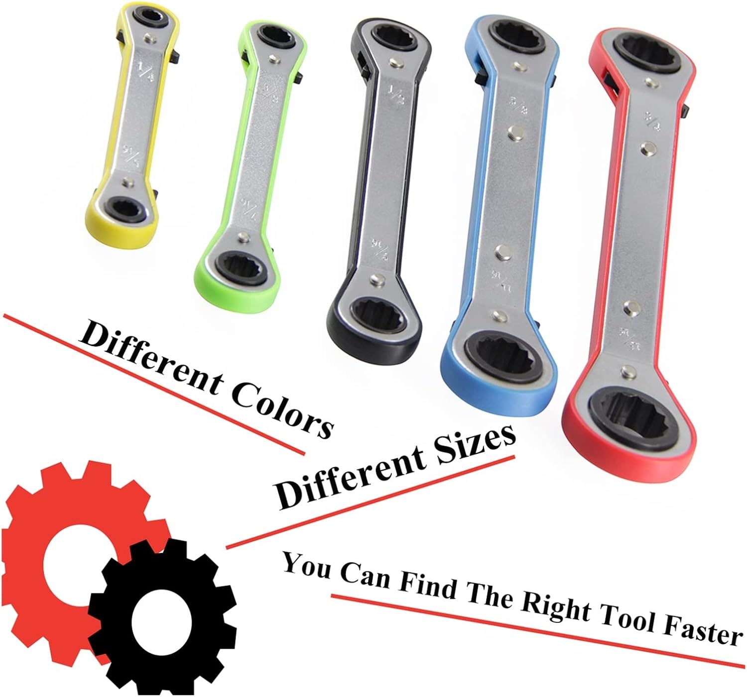 yaoqijie 5 Pcs Offset Box End Ratchet Spanner Double Ring Wrenches Crooked for Narrow Spaces Five Colors Metric Lasting Wrenches