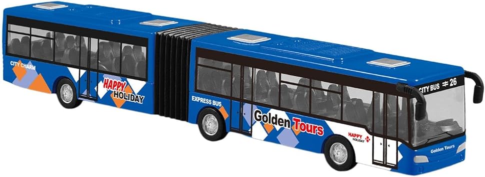 DYNWAVE Pull Back Bus Pull Back Long Bus Model Collectibles Alloy Bus Diecast Vehicles Two Section Articulated Toy with Seats and Steering Wheel Suitable for, Blue