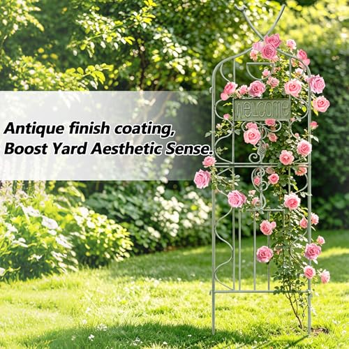 Image of LZRS 2 Pack 59.5 * 18in Rustic Iron Arch Decoration Garden Trellis with Metal Coating - Perfect for Supporting Climbing Plants Outdoor, Roses, Vines, Flowers, and Vegetables, Antique Green