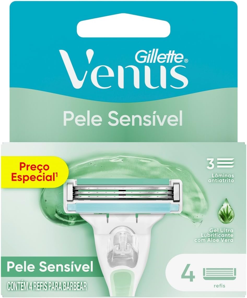 Gillette Venus Pele Sensível Carga para Aparelho de Depilar com Aloe Vera, 4 uds