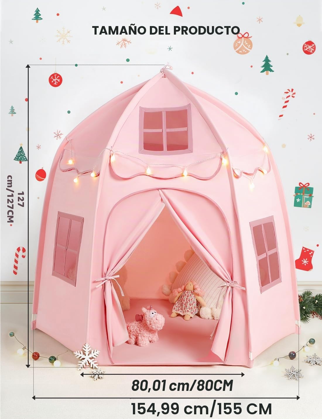 Besrey Tienda de Campaña Infantil Rosa - Casita para Niños con Diseño de Castillo, Grande y Fácil de Montar, Ideal para Juegos Interiores y Exteriores, Niñas y Niños