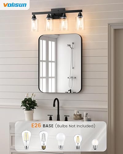Miniatura 3 de VOLISUN Lámparas de baño de color negro mate, 4 luces de tocador de baño sobre espejo, modernas luces de tocador para baños, accesorios de