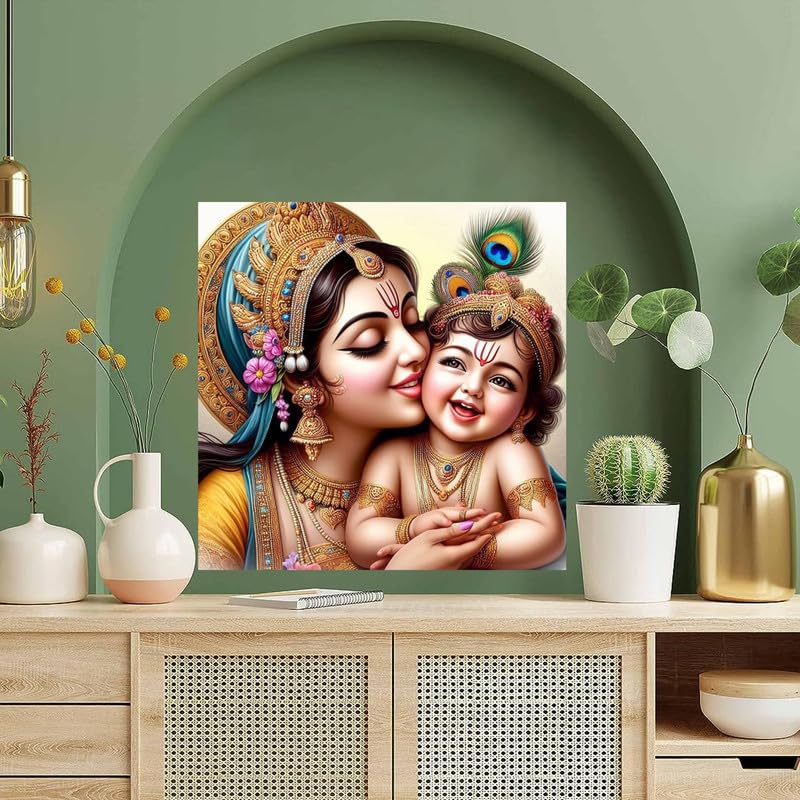 Image of British Terminal Cute little Bal Gopal Baby God Krishna| Kanha Ji | Laddu Lord Makhan Chor Painting Religious Poster for Pregnant Women for wall (matt thin vinyl,sticker,multicolor,unframed)| bj443