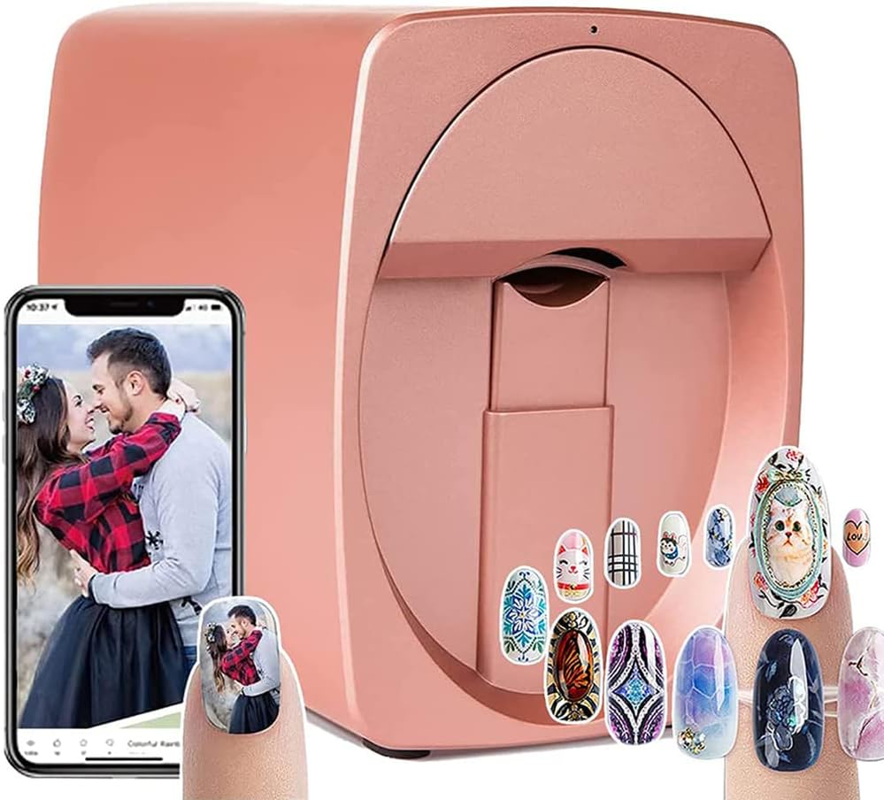 Smart 3D Nail Art Printer, Automatic Nail Printer Machine with Free Mobile APP, Support WiFi/DIY/USB, Portable Mobile Nail Painting Machine for Home Usage Nail Salon Nail Lovers