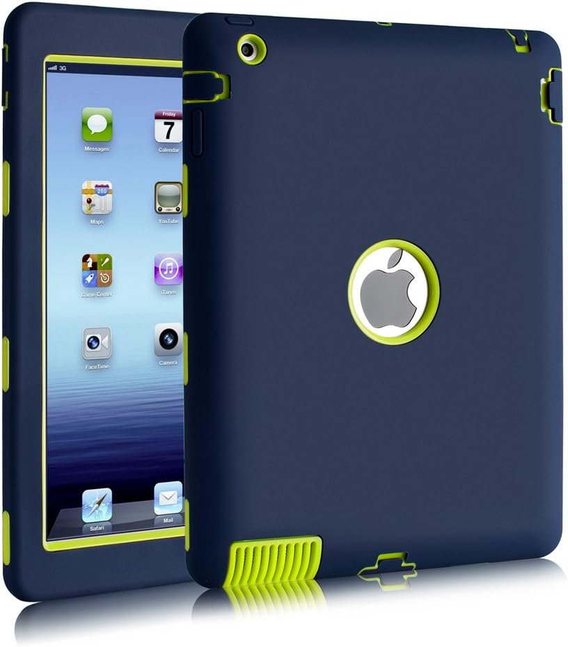 Hocase for iPad 2/3 / 4 Case 9.7��, Rugged Slim Shockproof Silicone Protective Case Cover for 9.7 iPad 2nd / 3rd / 4th Generation ��2011-2012 Models�� - Navy Blue/Lime Green