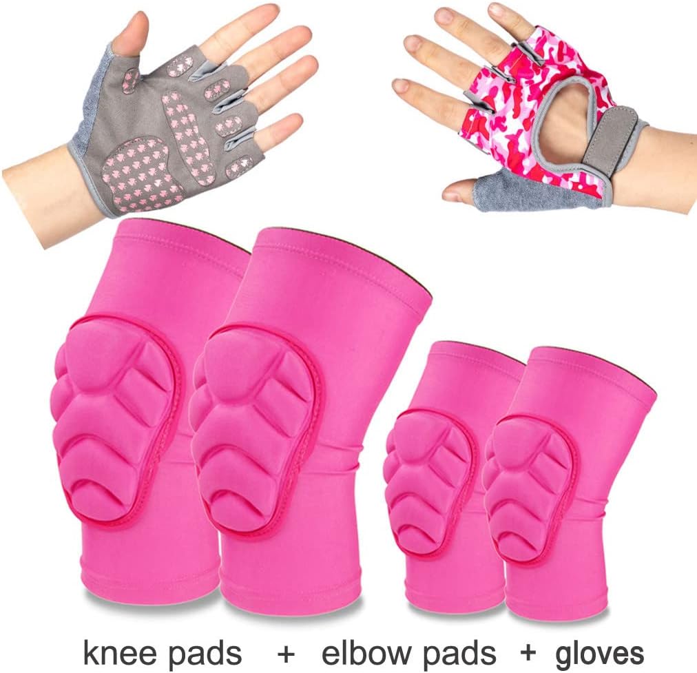 Knee and Elbow Pads Protective Gear Set for Cycling Running Volleyball Crashproof Antislip for Toddler Kids Youth