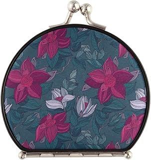 susiyo Vintage Compact & Travel Mirror with Bukle Closure, Vintage Floral Dark Pink Makeup Mirror Small Portable Foldable Easy to Carry for Women Girls Purses