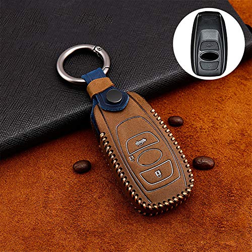 Great luck cow hide Car Key Case Protector Remote Smart Key Cover Fob Case,with Key Chain(brown)for Subaru BRZ  Legacy Outback Impreza Crosstrek STI WRX Forester Ascent