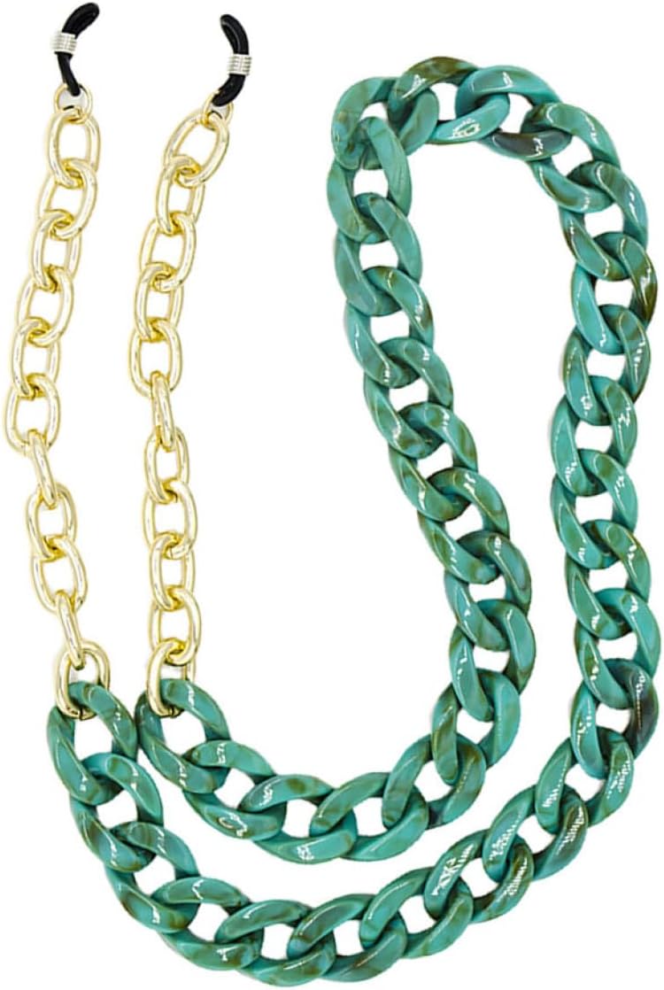 Acrylic Eyeglass Chain Necklace Metal Links, Green Anti-lost Glasses Strap for Women and Men, Face Mask Holder Lanyard Suitable for Daily Wear