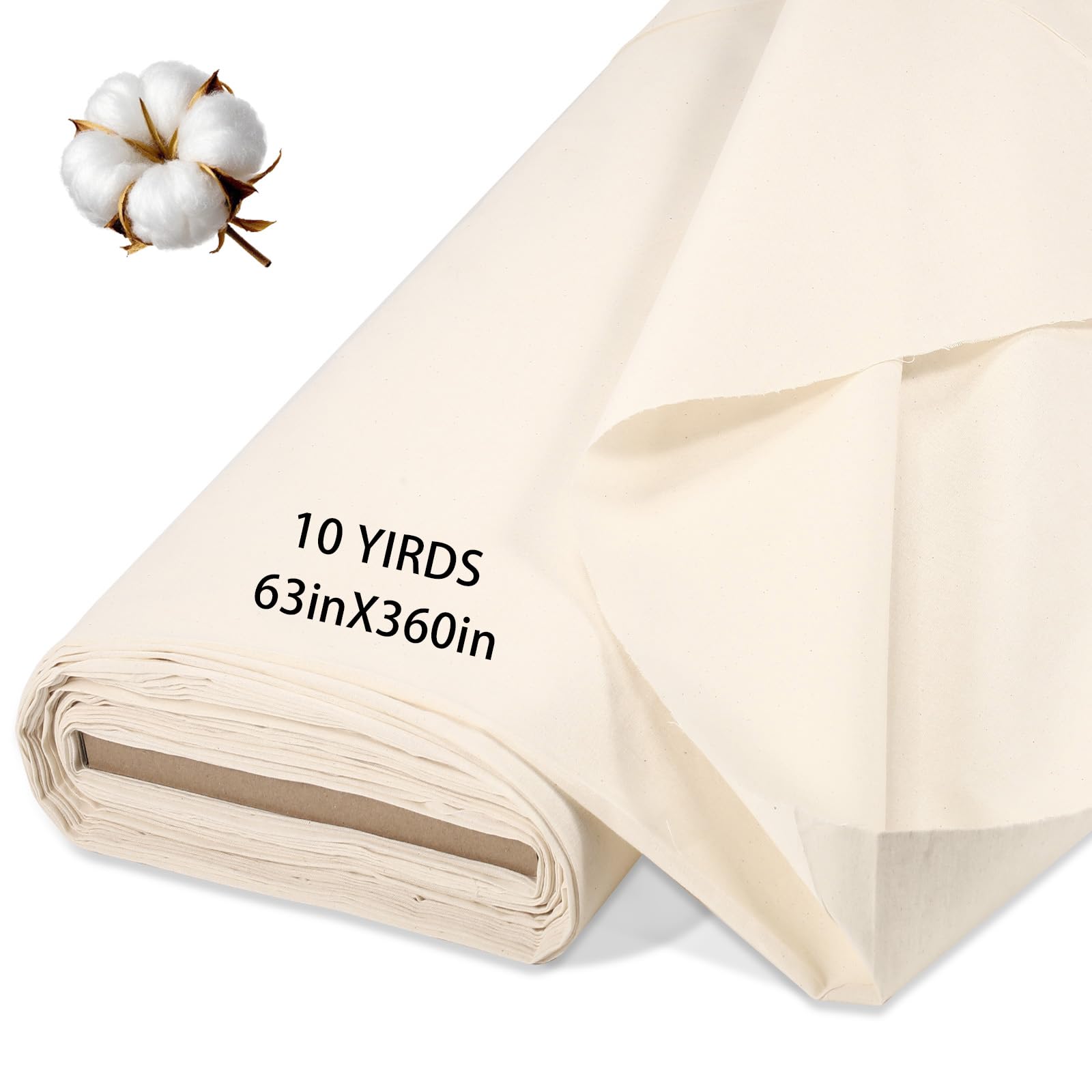 100% Cotton Muslin Fabric Natural Unbleached Linen Fabric by The Yard 63 inch x 10 Yards Unbleached Muslin Linen Fabric Material for Sewing Material Apparel Cloth (10 Yards)