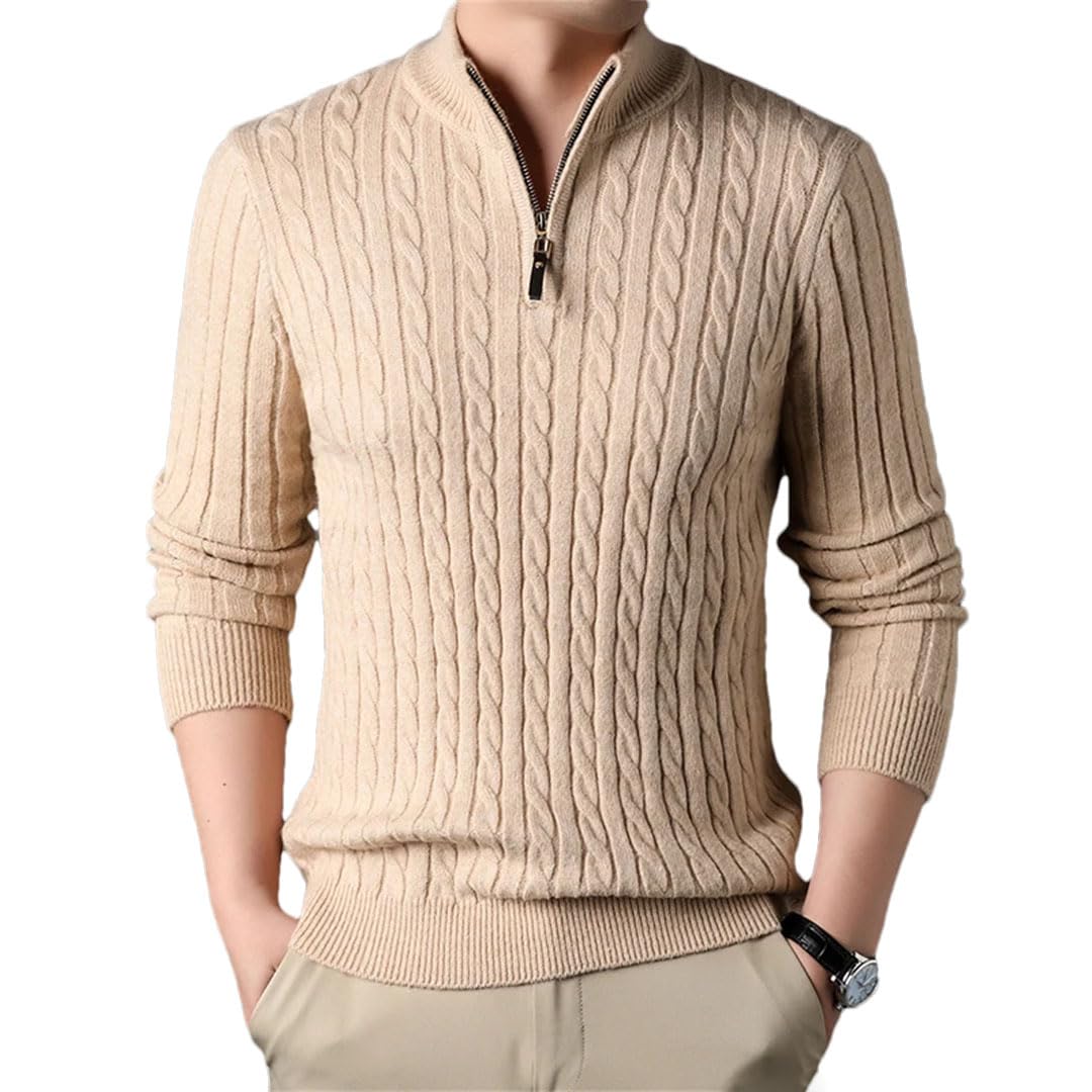 Men's Diamond Plaid Thick Wool Warm Long Sleeved Cardigan Knitted Sweater