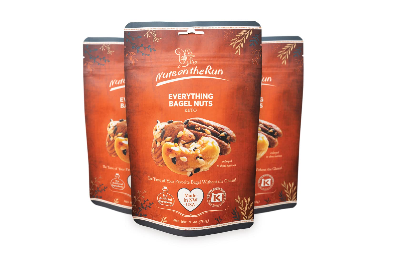 Nuts on the RunEverything Bagel Nuts - Keto, Vegan, Kosher, Gluten-free, GMO-free - 4oz Bag (Pack of 3), Satisfaction Guarantee