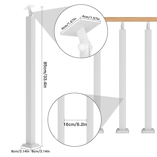 Miniatura 96 de 42/40/38/36/34in Square Stair Baluster Posts- 270° Adjustable Metal Railing Spindles with Flat Bracket Base and Screws Kits; Iron Posts are Suitable