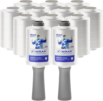 Professional Grade 4" x 400ft Stretch Film Shrink Wrap Roll - 80 Gauge Self-Adhering Plastic Wrap for Moving, Packing, Furniture & Pallet 12 Rolls with 2 Handles