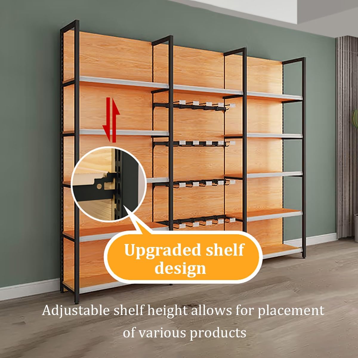 Étagère de gondole avec étagère réglable en bois, idéale pour les minimarchés et les statistiques de service (90 cm principal e) présentoir pour vente au détail