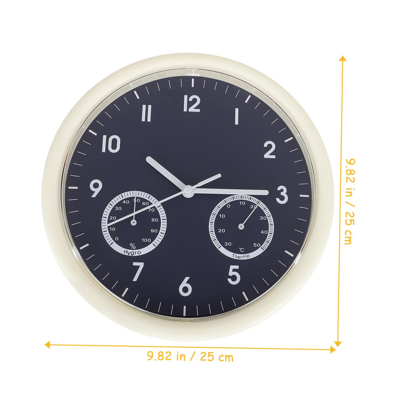 UKCOCO Reloj de Pared Silencioso con Termómetro Integrado Diseño Redondo Minimalista Carcasa y Esfera Azul Oscuro Batería Incluida Adecuado para Dormitorio y Cocina