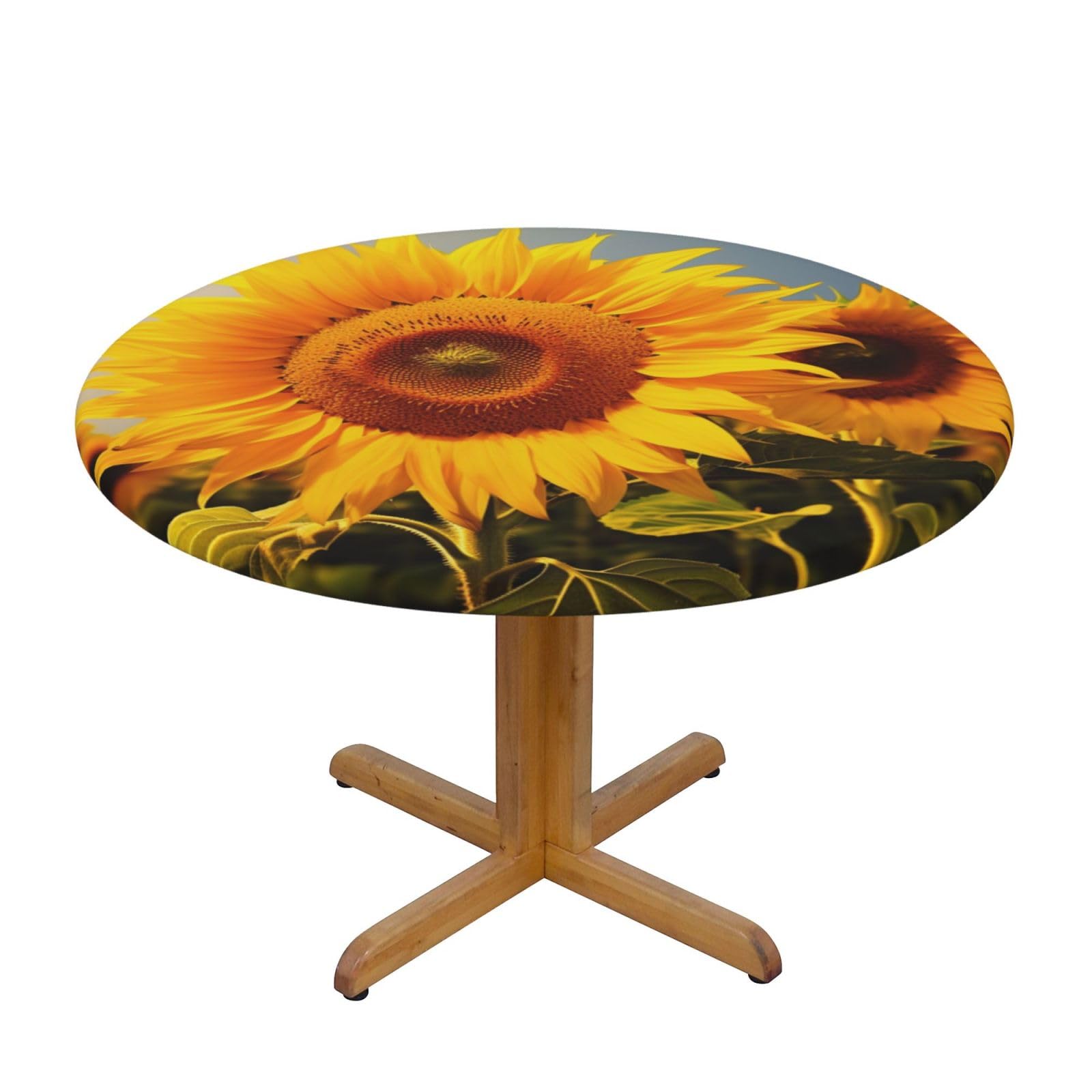 Nappe ronde imprimée tournesol imperméable élastique pour table de 101 à 127 cm