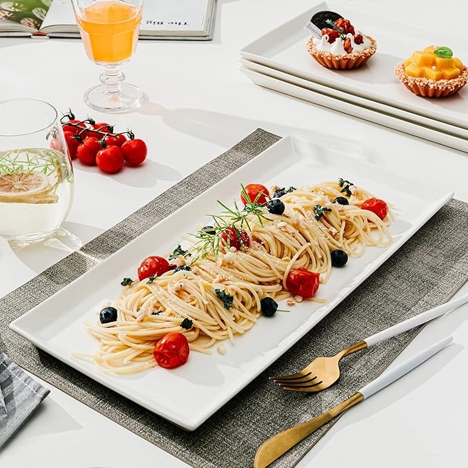 Ochtend ® White Rectangular Serving Tray Platter – Durable Plastic Trays for Tea, Coffee, Breakfast, Dinner, Salad & Drinks | Food Serving Tray for Dining Table, Home & Kitchen 3