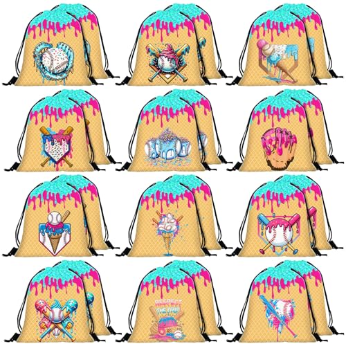 Woanger 24 Pcs Ice Cream Drip Baseball Drawstring Bags Bulk 11.81x9.84 Inch Sport Party Favor Backpacks Baseball Gift Bags Waterproof Lightweight String Cinch Backpacks for Travel Sport Camp Party