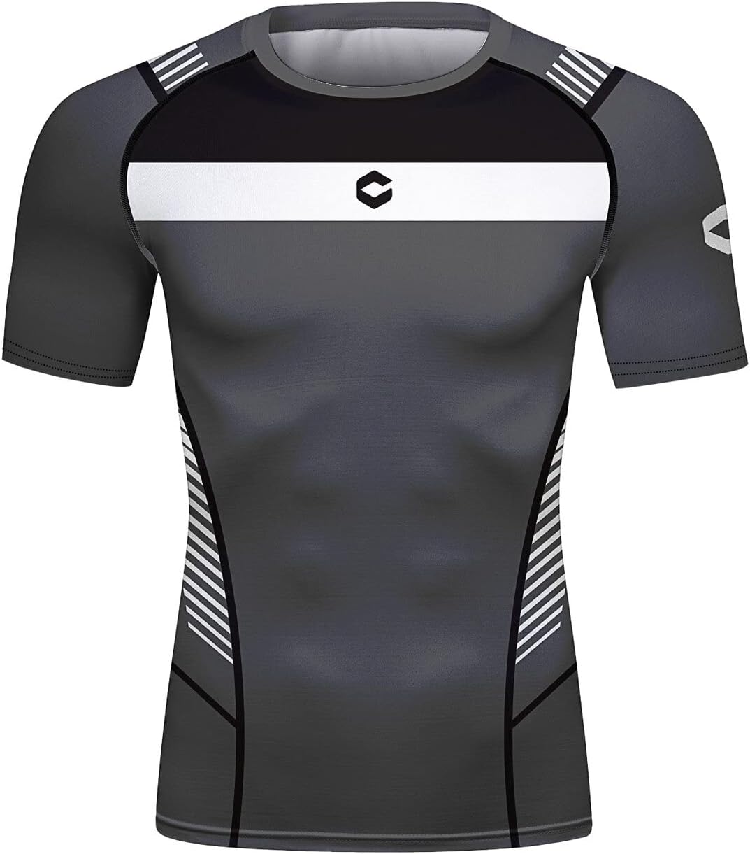 Men's Compression Shirt Short Sleeve Printing Cool Dry T-Shirt Running Sports Baselayer Tee