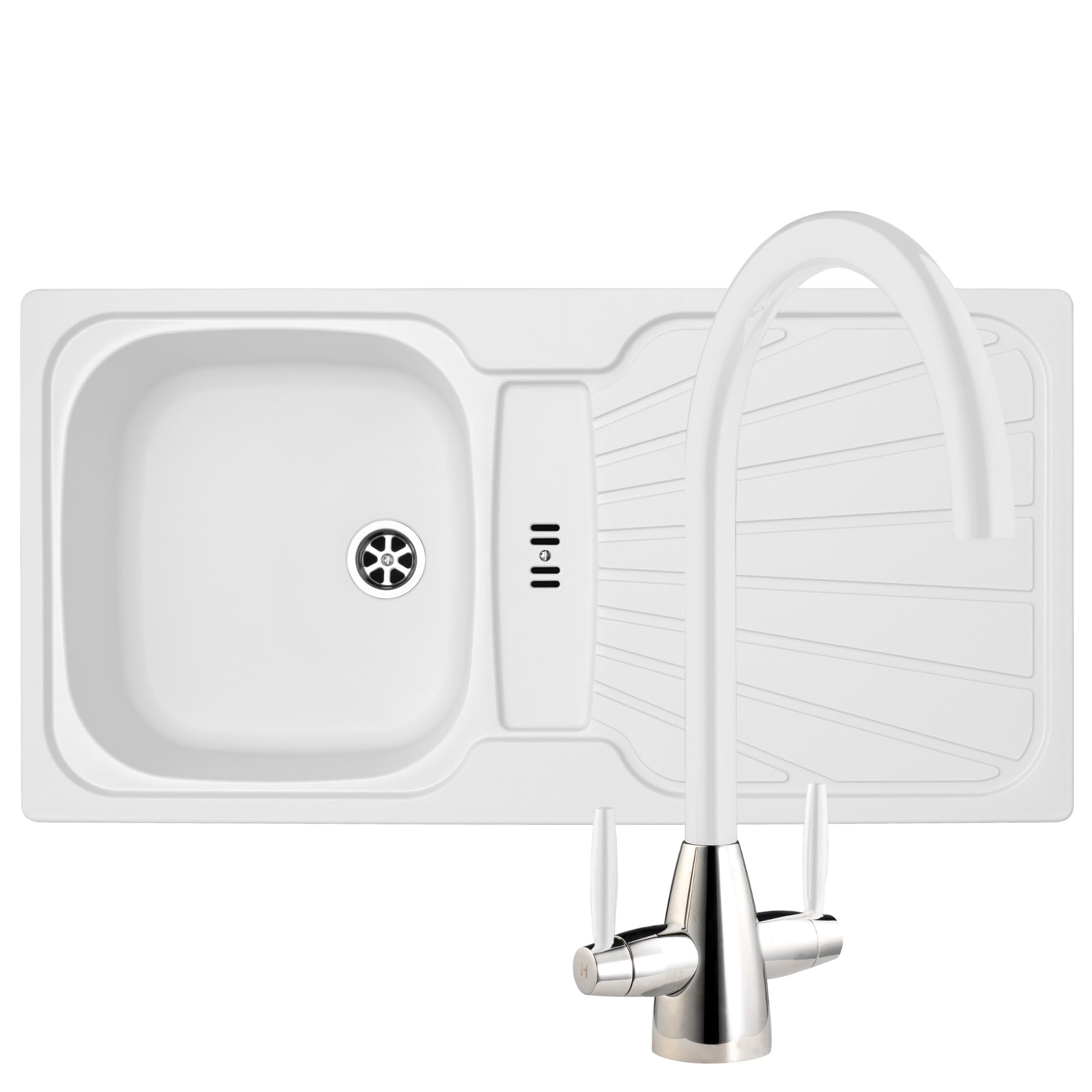 Liquida White Cmp5wh 1.0 Bowl Kitchen Sink With Lc02wh Mixer Tap