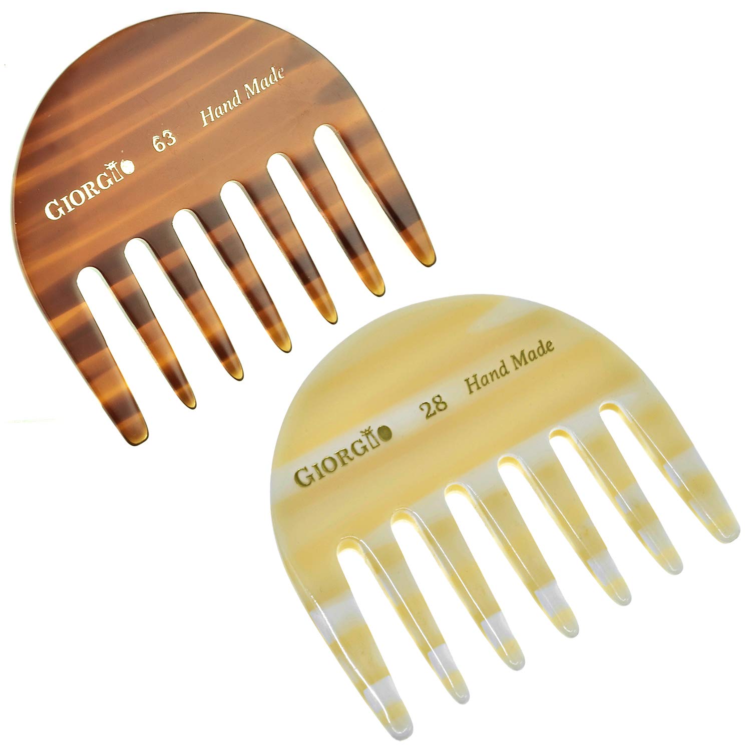 Giorgio G28 & G63 Small Travel Purse Detangling Comb, Wide Teeth Pocket Comb for Thick Curly Wavy Hair. Detangler Combs for Wet or Dry Hairs. Handmade