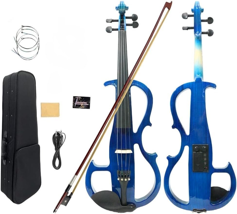 Yinfente 16inch Silent Electric Viola Solid Wood 4 String With Ebony Fittings&Hard Case& Brazilwood Bow&AUX Cable&Cleaning Cloth&Extra String
