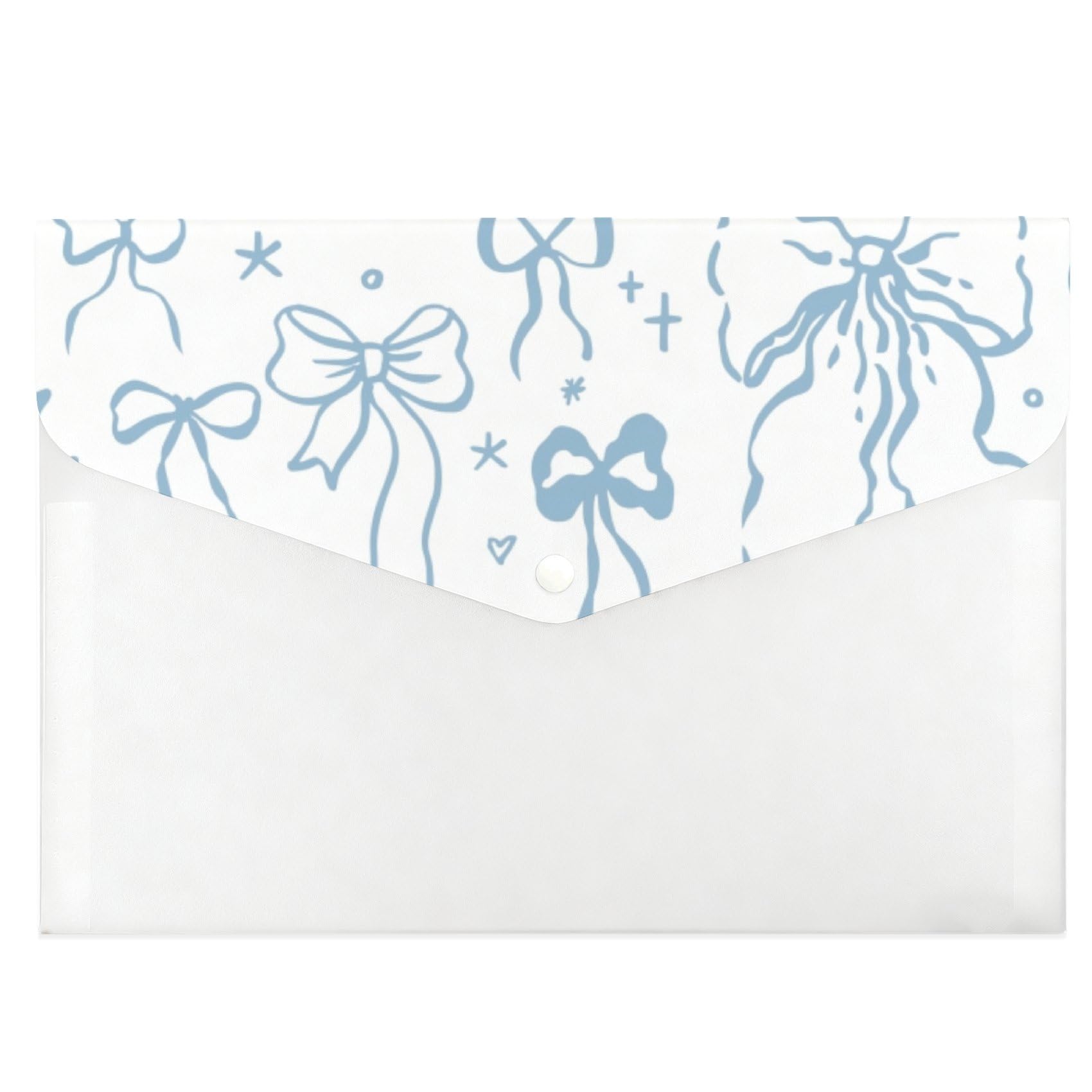 Pastel Blue Bows A4 Folder, Clear Plastic Folders A4, Plastic Wallet Folder, Revision Supplies Clear Wallets, File with Sleeves with Snap Button, Pockets for School Office Home Travel