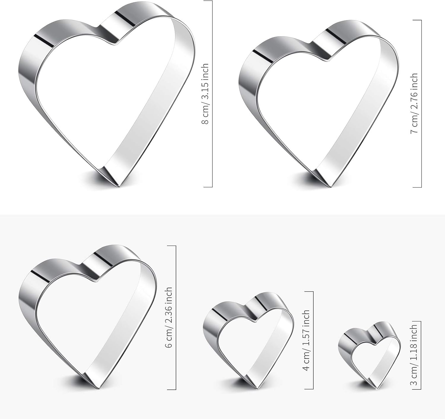 Patelai 5 Pcs Heart Shape Cookie Cutter Set 5 Size Small Heart Cookie Cutter for Valentine's Day Love Shaped Mold for Sandwiches, Biscuit (3.15" 2.76" 2.36" 1.57" 1.18")
