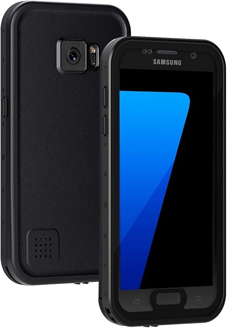 Lanhiem Samsung S7 Case, IP68 Waterproof Dustproof Shockproof Case with Built-in Screen Protector, Full Body Sealed Underwater Protective Cover for Samsung Galaxy S7 (Black)