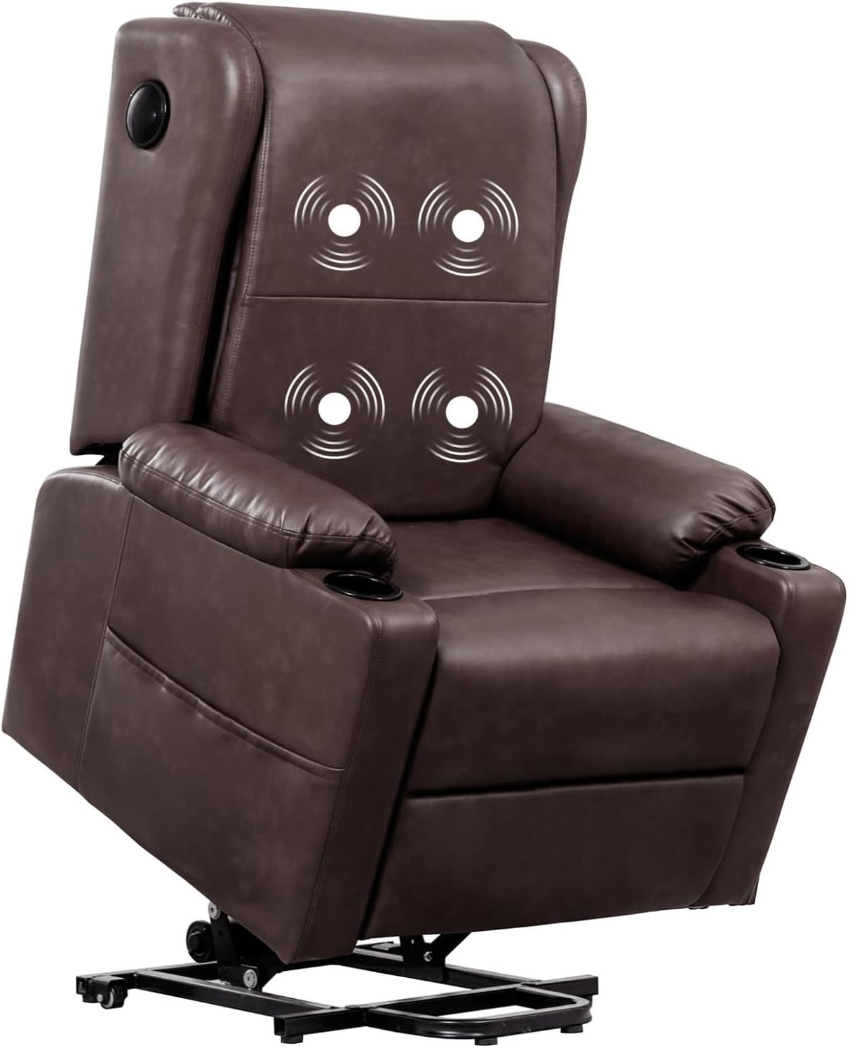 COMHOMA Power Lift Recliner Chair with Bluetooth Speakers, Lift Chair with S-Track Massage, PU Electric Recliners Suitable for Apartments (Brown)
