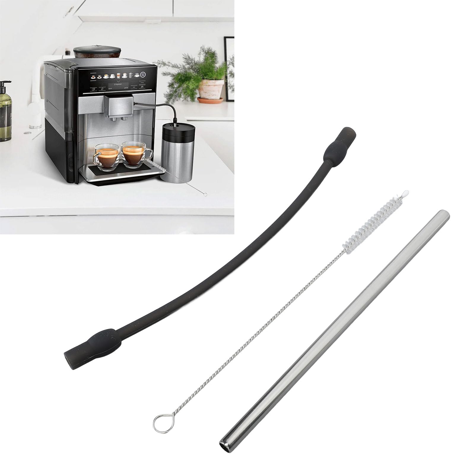 Coffee Machine Milk Hose, Coffee Machine Replacement Tube with Cleaning Brush for , Stainless Steel Silicon Milk Hose