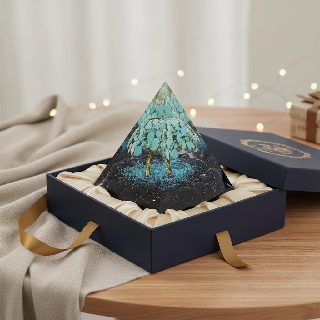 Handmade 2.36inch Tree of Life Crystal Pyramid Turquoise&Blue Sandstone Quartz Healing Crystal for Reduce Stres Meditation Protection, Decoration,Gifts - Image 9