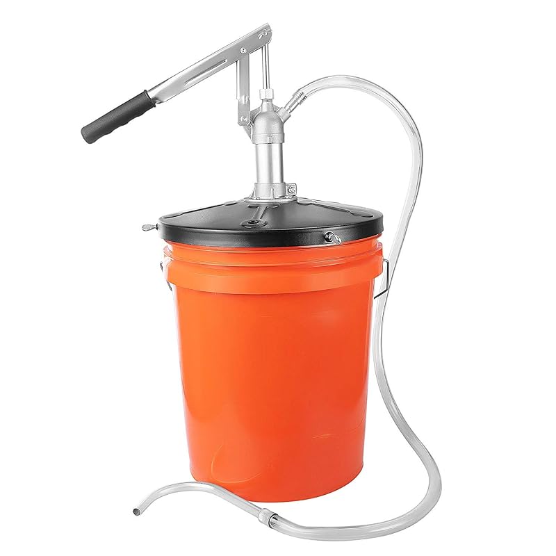Bomba manual de transferência de óleo GROZ 44150 com alavanca, 60 mL por acionamento, para baldes de 18,9 L, com mangueira e filtro