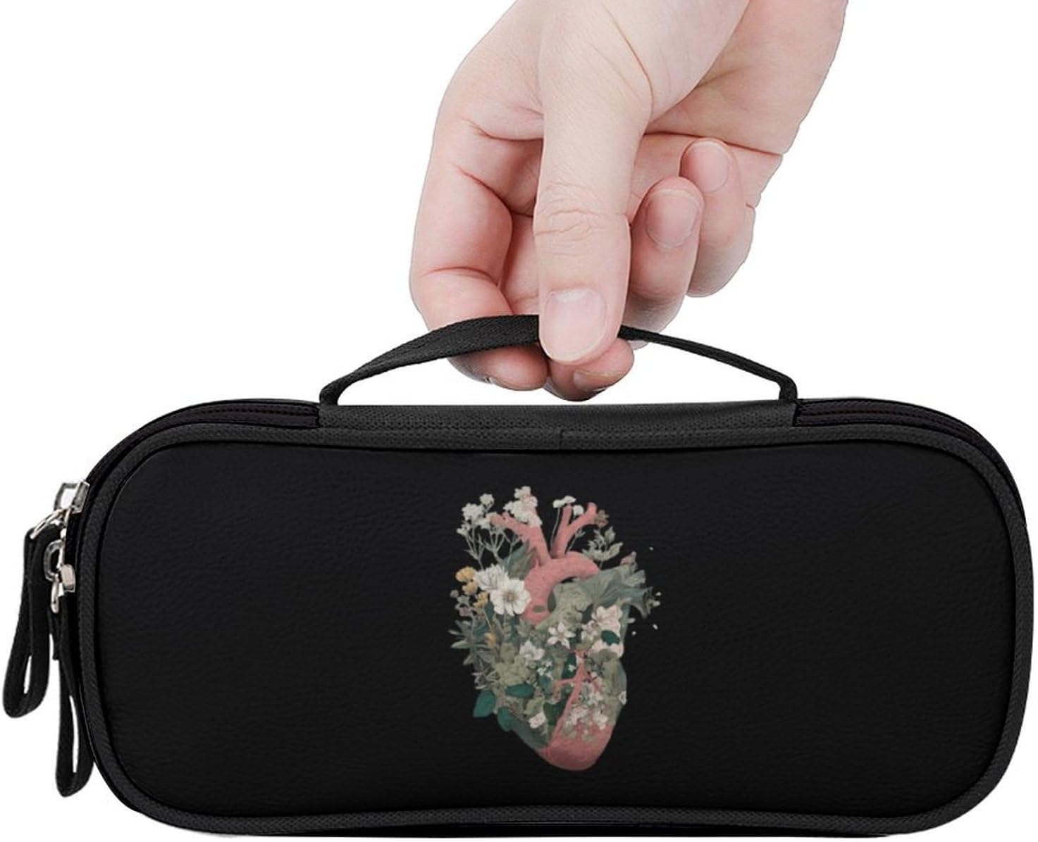 Botanical Heart Travel Makeup Bag Tote Cosmetic Organizer Handbag image 3