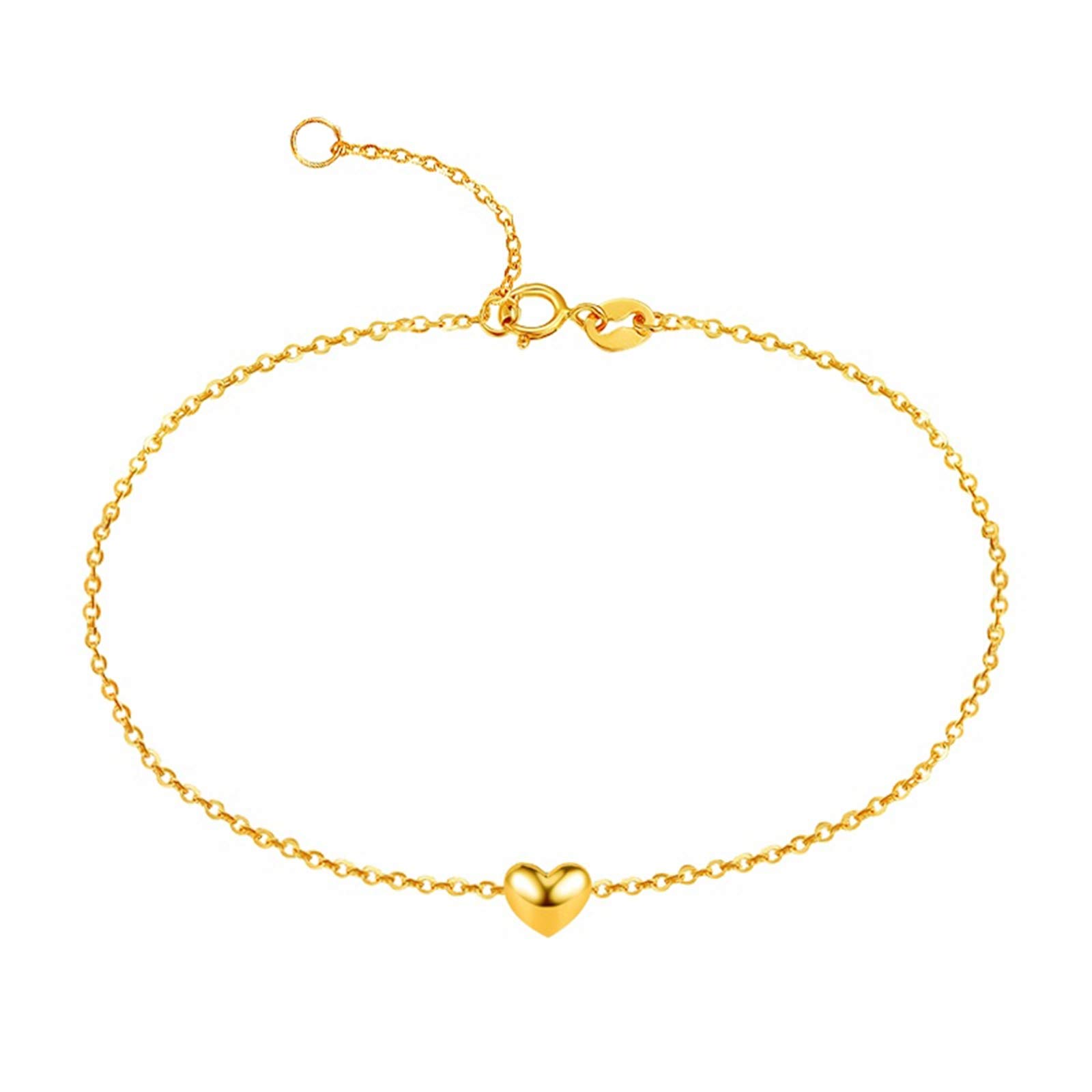 Pulsera de Oro Amarillo con Zafiro para Mujer, Cadena con Dijes de Corazón Pulsera de Mujer 16+2CM