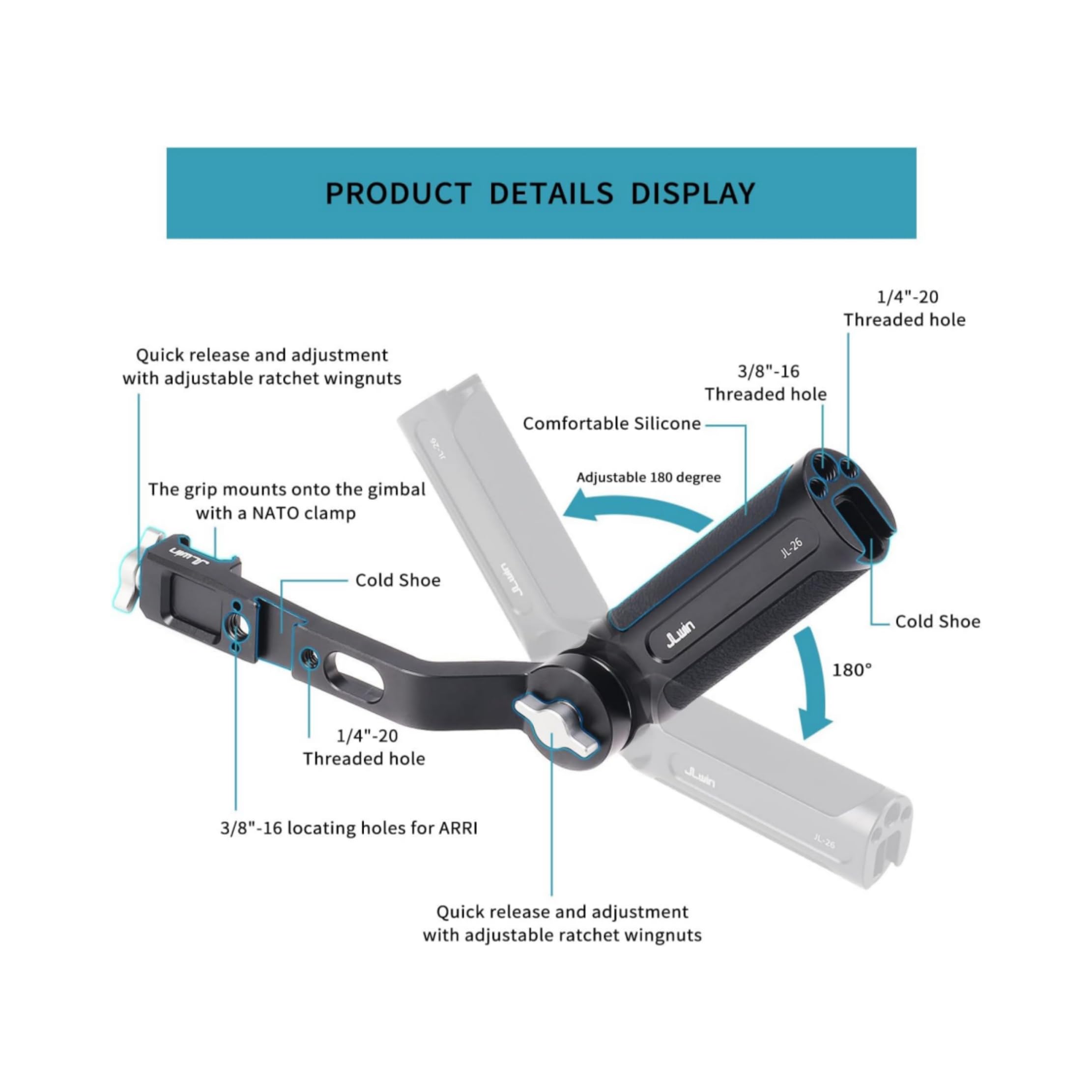 Fotga Soporte de mano estabilizador de ángulo ajustable para DJI Ronin RSC 2 / RS 2 / RS 3 / RS 3 Pro/RS 3 Mini / RS4 Pro estabilizador de cardán