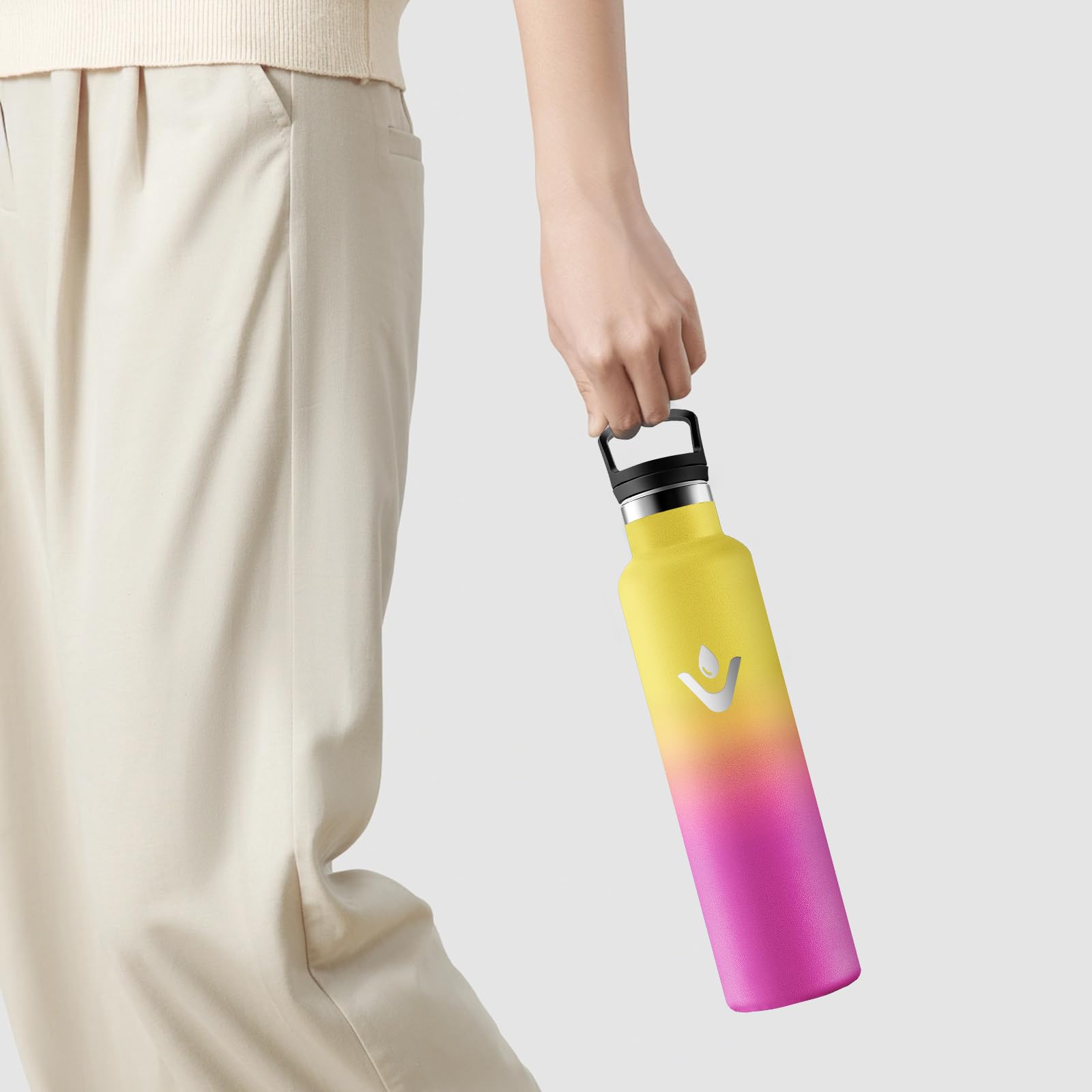 Motswedi Borraccia Termica 1 litro, Doppia Parete, Bottiglia Termica, a Prova di Perdite, Borraccia con Cannuccia, Acciaio Inox, Borracce Termiche, per Palestra, Outdoor, Campeggio, Giallo & Rosa