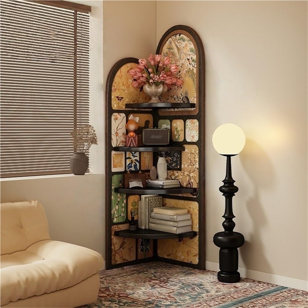 4 Tier Corner Shelf, Retro Triangle Bookshelf, Wood Display Rack, Open Corner Storage Stand for Bedroom, Living Room, Office(Multi-Colored,39.4x31.5x11.8in)