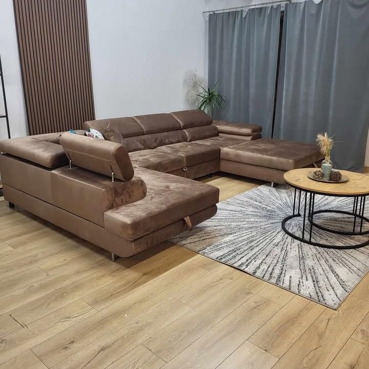Ecksofa RODOS mit Schlaffunktion und Bettkasten – Schlafsofa U-Form mit Stauraum – modernes Eckcouch Sofa für Wohnzimmer – Couch mit Bettfunktion – Links oder Rechts montierbar (Braun, Links)