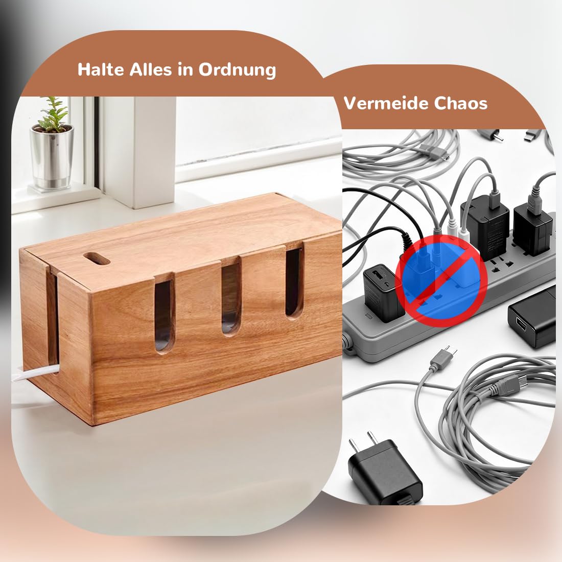 Kabelbox Holz Groß, Kabelmanagement Box, Bxtxh 30.5x14x13.3 CM, Cable Management Box, Kabelaufbewahrung B-ox, Natürliches Kirschholz für Drahtmanagement, Kabel Verstecken