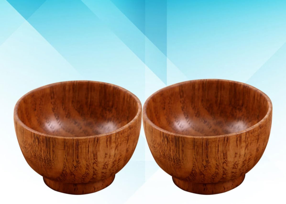 STAHAD 2pcs Wooden Handmade Shatter Resistant Bowl, Anti Shock Home Dining