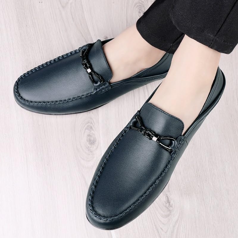 Men's Loafers Round Toe Leather Solid Color Penny Loafers Flat Heel Slip Resistant Flexible Outdoor Slip-ons4