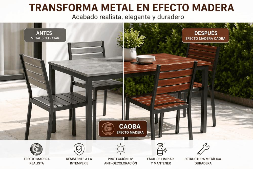 Nazza Pintura Efecto Madera para superficies metálicas, minerales o de madera - Simula las vetas naturales en una sola pasada - Disponible en Nogal, Cerezo y Caoba - Formato 750ml (Cerezo) — view 3