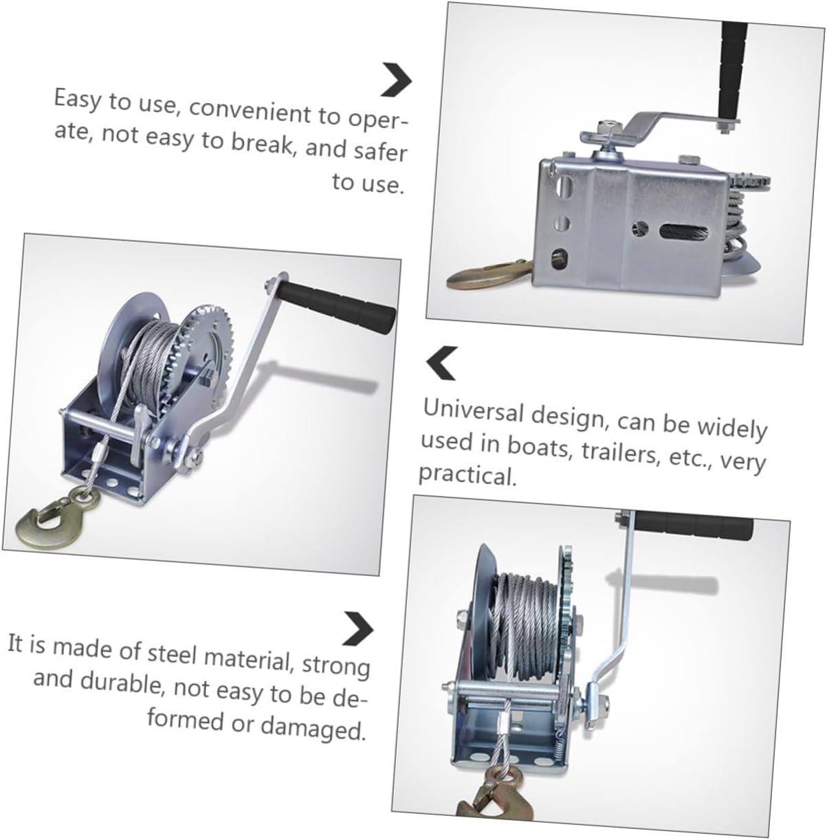 Heavy Duty Hand Crank Winch with 10m Steel Wire Cable 3500lbs Capacity Manual Trailer and Boat Towing Hauling Tool for Car and Rv Use