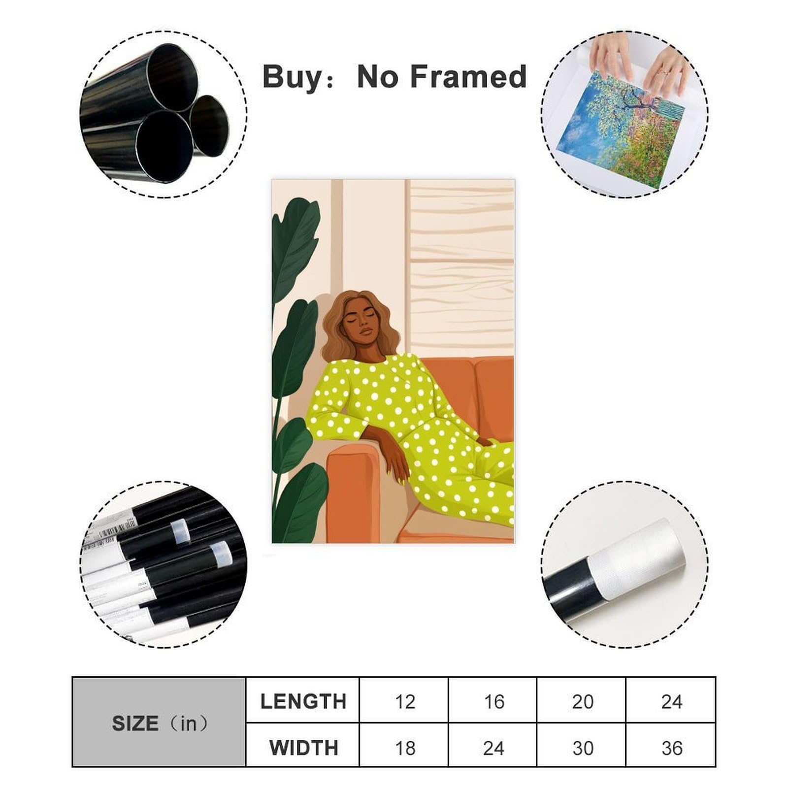 Mnyuein Poster su tela con ritratto di donna afro contemporanea, decorazione per camera da letto, sport, ufficio, stanza, regalo, stampa senza cornice: 61 cm L x 91,4 cm W