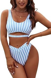 Womens Cheeky High Cut Bikini Set Cutout High Waisted Swimsuits Backless 2 Piece Bathing Suits