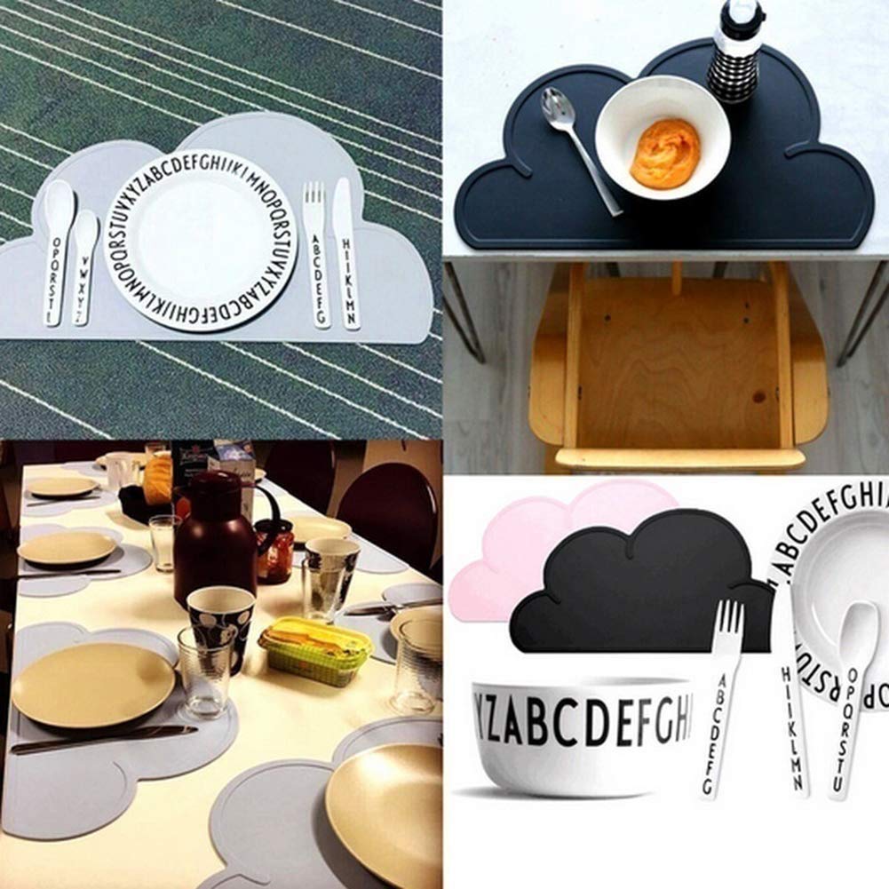 Confezione da 2 tovagliette all'americana per bambini Tovagliette in silicone Tovagliette infrangibili per bambini Tovagliette a forma di nuvola Tovagliette da cucina per bambini (blu)